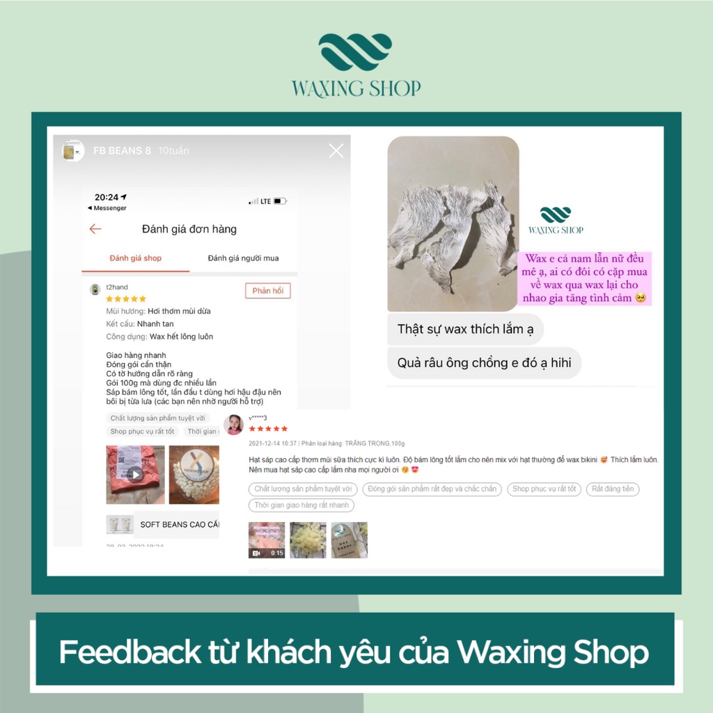 Sáp Wax Lông Nóng Trắng Cao Cấp  Waxingshop - Hard wax beans Việt Nam Soft Bean Mùi Dừa Bám Lông 99%