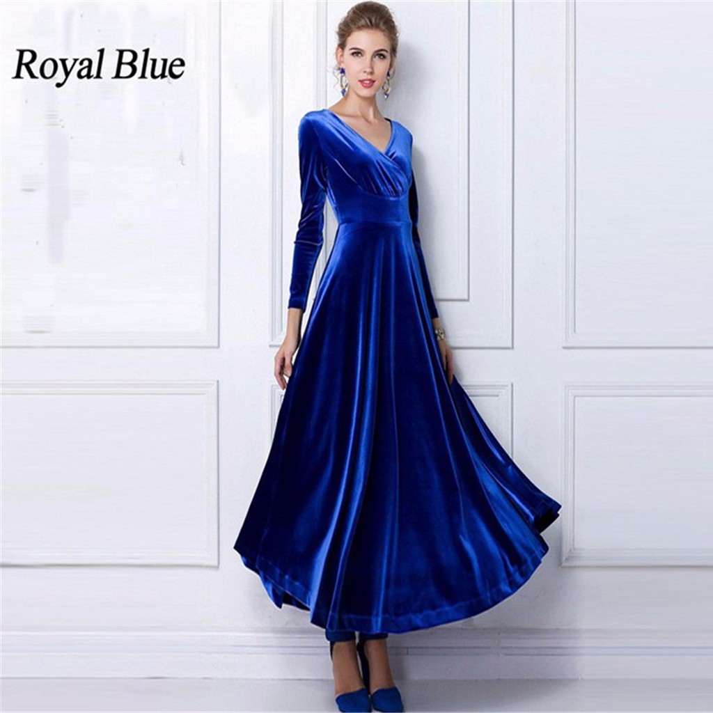 Đầm Nhung Dài Cổ Chữ V Gợi Cảm Cho Nữ | BigBuy360 - bigbuy360.vn