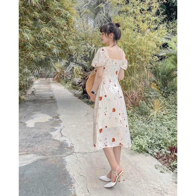 Đầm midi hoa nhí xẻ