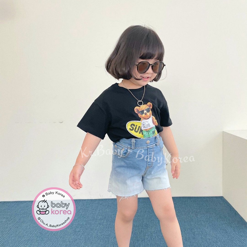 Áo phông, áo thun cộc tay in gấu ba màu cho bé trai, bé gái chính hãng Hàn Quốc thời trang trẻ em BABY KOREA