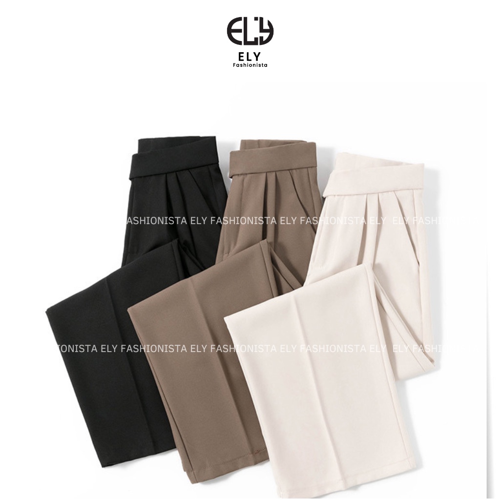 Quần ống rộng nữ lưng cao dáng suông culottes Chất Ruby hàn cao cấp phối dây buộc eo nhiều màu hot dễ kết hợp ELY100