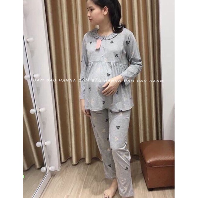 [SIZE 40-75KG] Đồ bộ bầu dài và cho bé ty mặc bầu và sau sinh, có khóa cho bé ty, vải thun cotton cao cấp thoáng mát