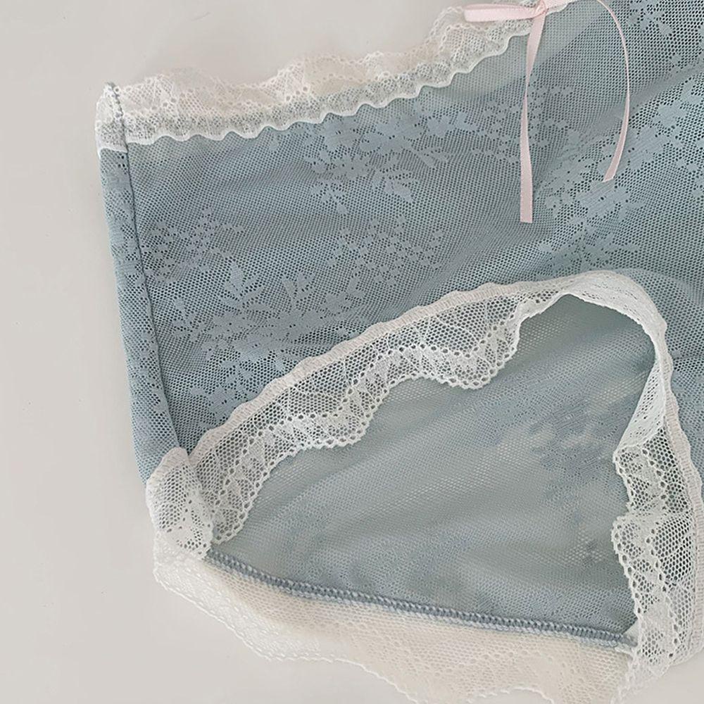 QQMALL Quần Lót Lưới Cotton Trong Suốt Lưng Vừa Đính Nơ Thanh Lịch Cho Nữ