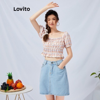 1123QH-Lovito Áo kiểu caro màu trắng L11E07