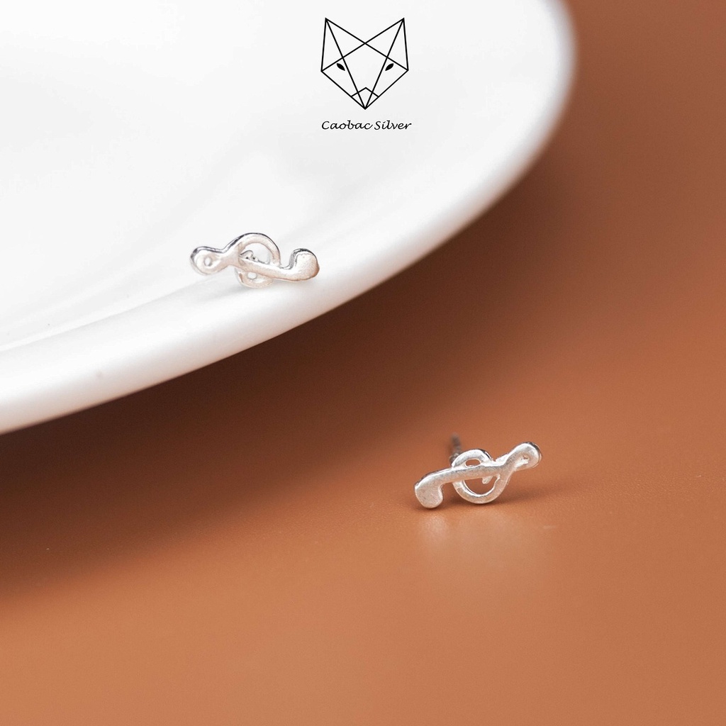 Khuyên Tai Bạc Ta CaoBac Silver Cho Nam Nữ Unisex Chốt Nụ Đơn Giản Trơn Không Đá Hình Nốt Nhạc