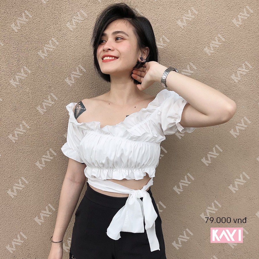 [Mã FAMAYWA giảm 10K đơn 50K] Áo croptop đắp chéo nơ eo - A018