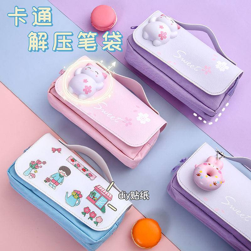 ⭐ iLado ⭐  giải nén Túi đựng bút trong suốt cute túi nilong/PVC Stickers túi zip nhỏ hộp vải đựng đồ Hộp đựng hộp bút hologram bút cute bọc zip tiểu an văn phòng phẩm Đa Dụng túi đựng đồ dùng cá nhân hình