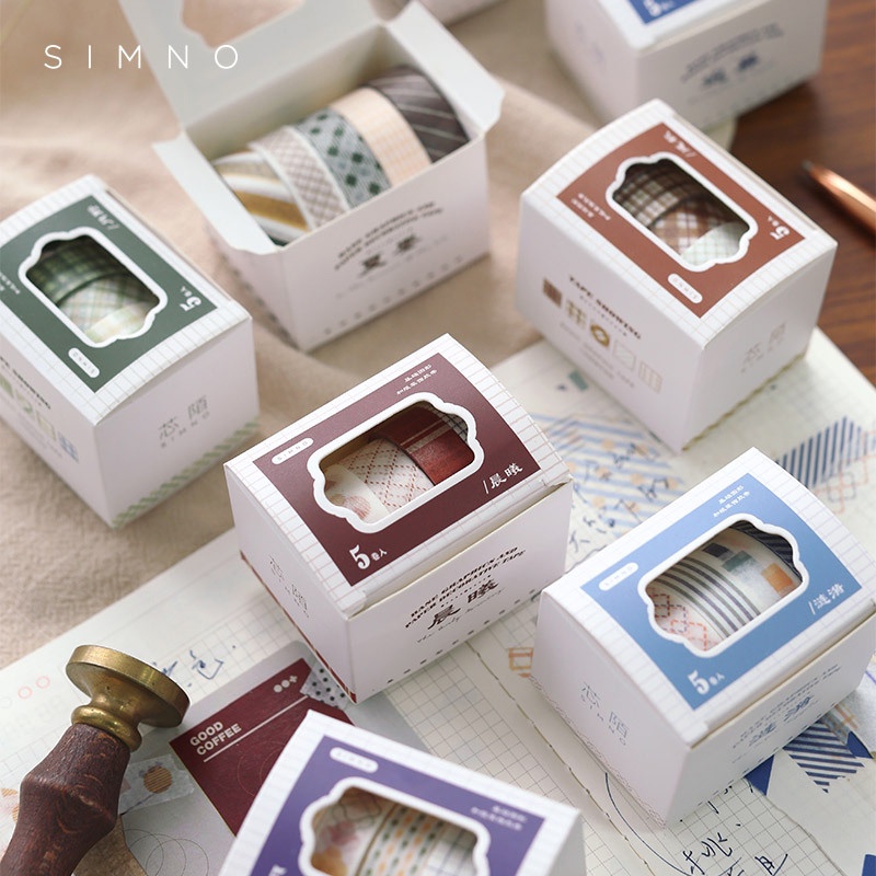Bộ 5 Cuộn Băng Dính Washi Dùng Trang Trí Sổ Tay