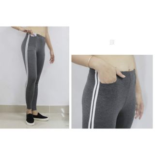 Quần legging lưng liền AGE2X (mẫu xám 2 sọc trắng)