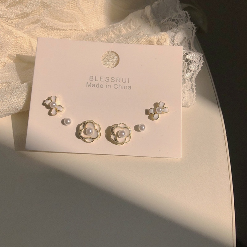 Bộ 6 Khuyên Tai Đính Nơ Trắng Thiết Kế Đơn Giản Ngọt Ngào