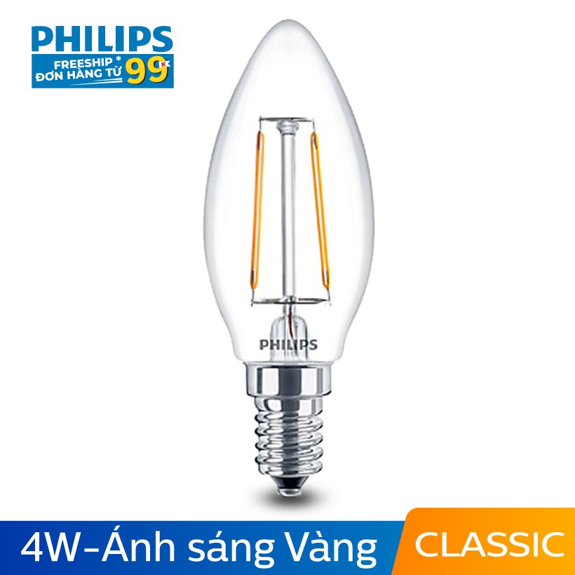 Bộ 2 bóng đèn Philips LED Classic 4W E14 B35 3000K - Ánh sáng vàng