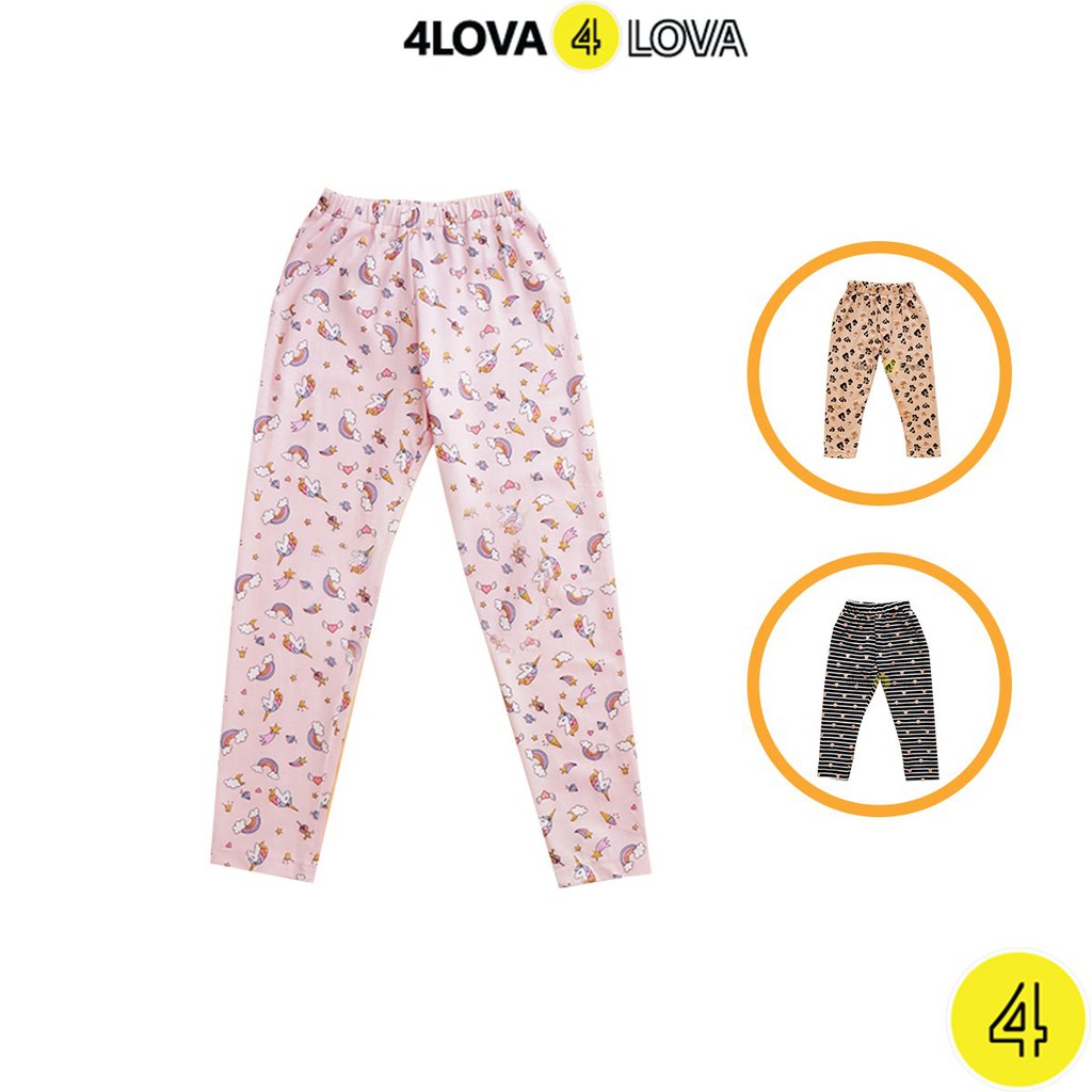 Quần legging thun bé gái 4LOVA dáng ôm co giãn 4 chiều họa tiết đáng yêu từ 8-30kg