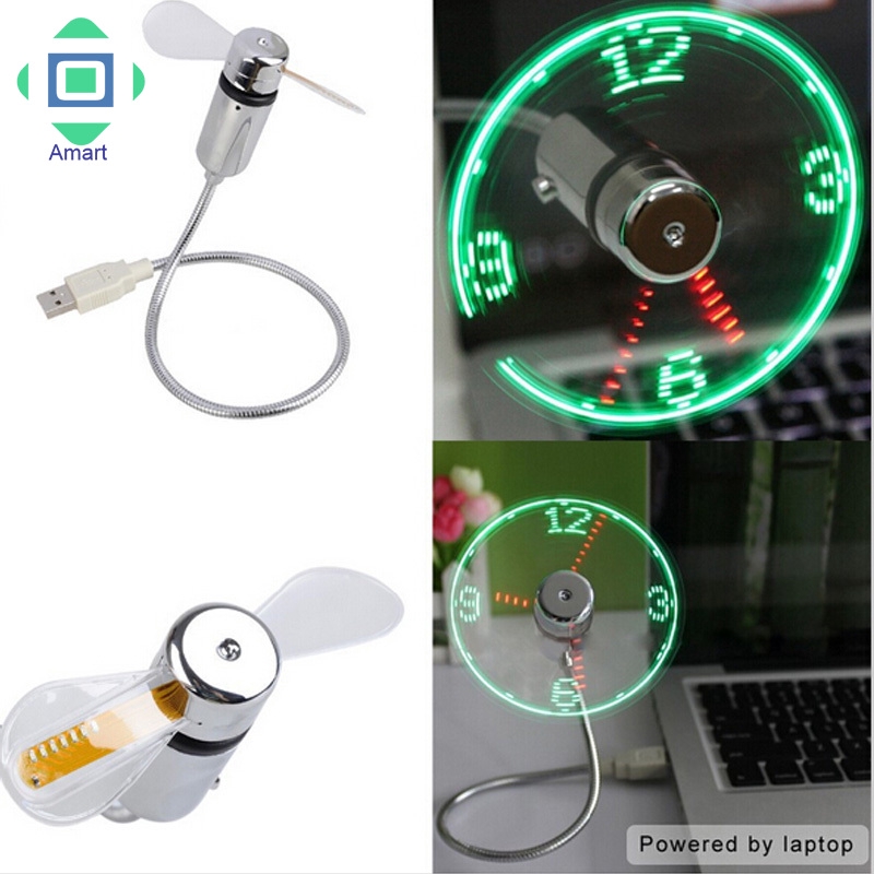 Quạt mini xoay tạo kiểu đồng hồ có đèn LED dành cho máy tính để bàn notebook -kimoanh017