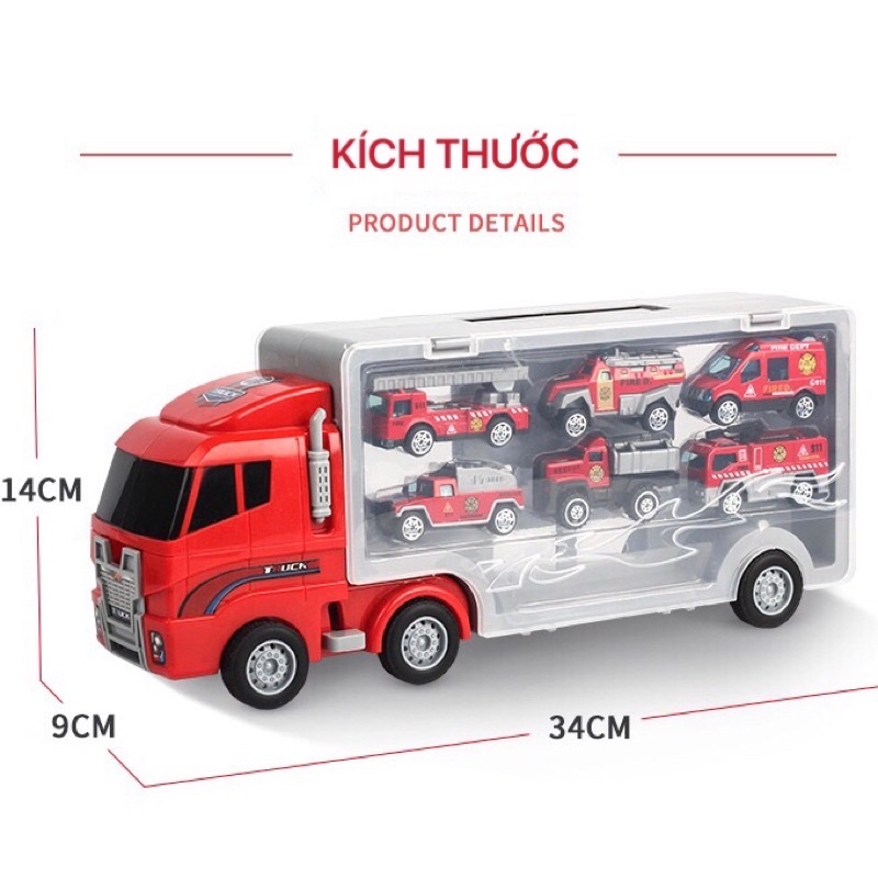 Set xe tải nhiều ngăn 6 trong 1, đồ chơi ô tô cho bé trai