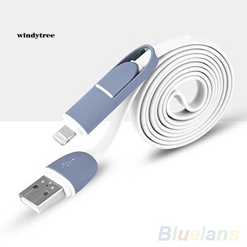 WDTE 2 in 1 Micro USB + Lightning Sync Data Charger Adapter Cable For Samsung iPhone