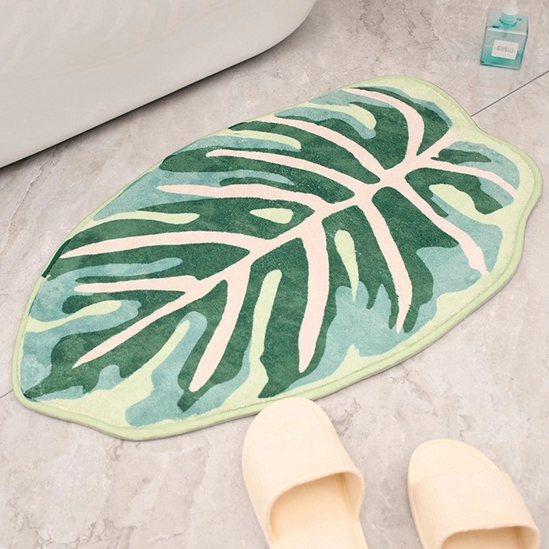 Thảm Chùi Chân Bằng Sợi Microfiber Chống Nước Chống Trượt Họa Tiết Lá Cây Nhiệt Đới Cho Nhà Tắm / Nhà Vệ Sinh