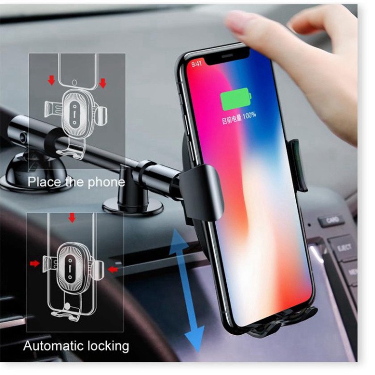 [CHÍNH HÃNG] Đế Sạc Nhanh Không Dây Trên Ô Tô Hãng Baseus Công Xuất 10W Thông Minh Kiêm Chuẩn Qi Cho Iphone, Samsung