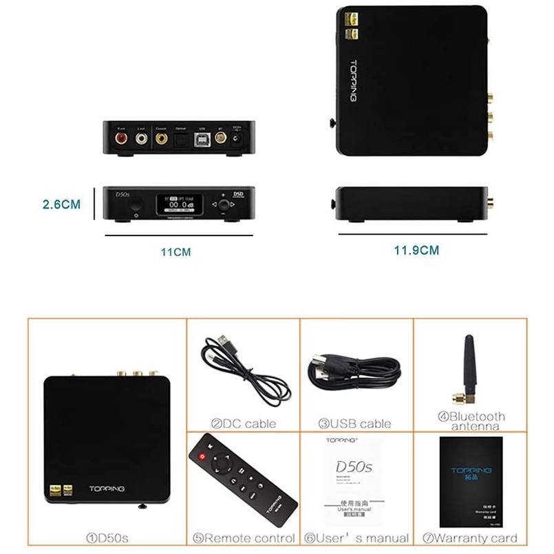 Bộ giải mã Hi-res DAC/AMP Bluetooth Topping D50s - Chip DAC ES9038Q2M, XMOS XU208, giải mã DSD512, PCM 32bit/768kHz