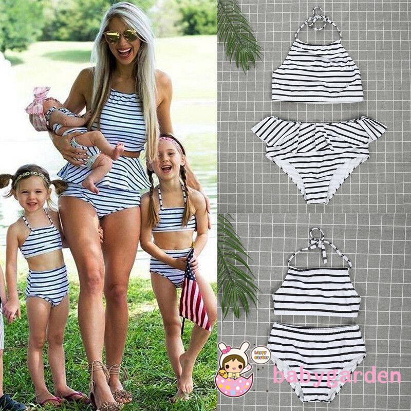 Bộ bikini hai mảnh kẻ sọc thời trang cho mẹ và bé