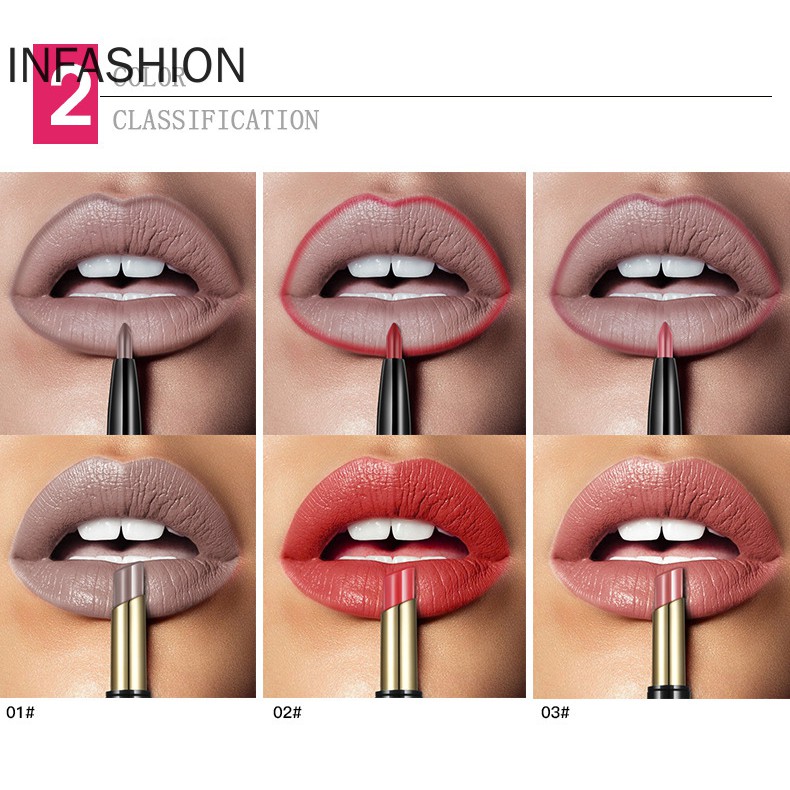 [Hàng mới về] Son môi kiêm bút kẻ viền môi hai đầu lâu trôi chống thấm nước với 16 màu gợi cảm tự chọn