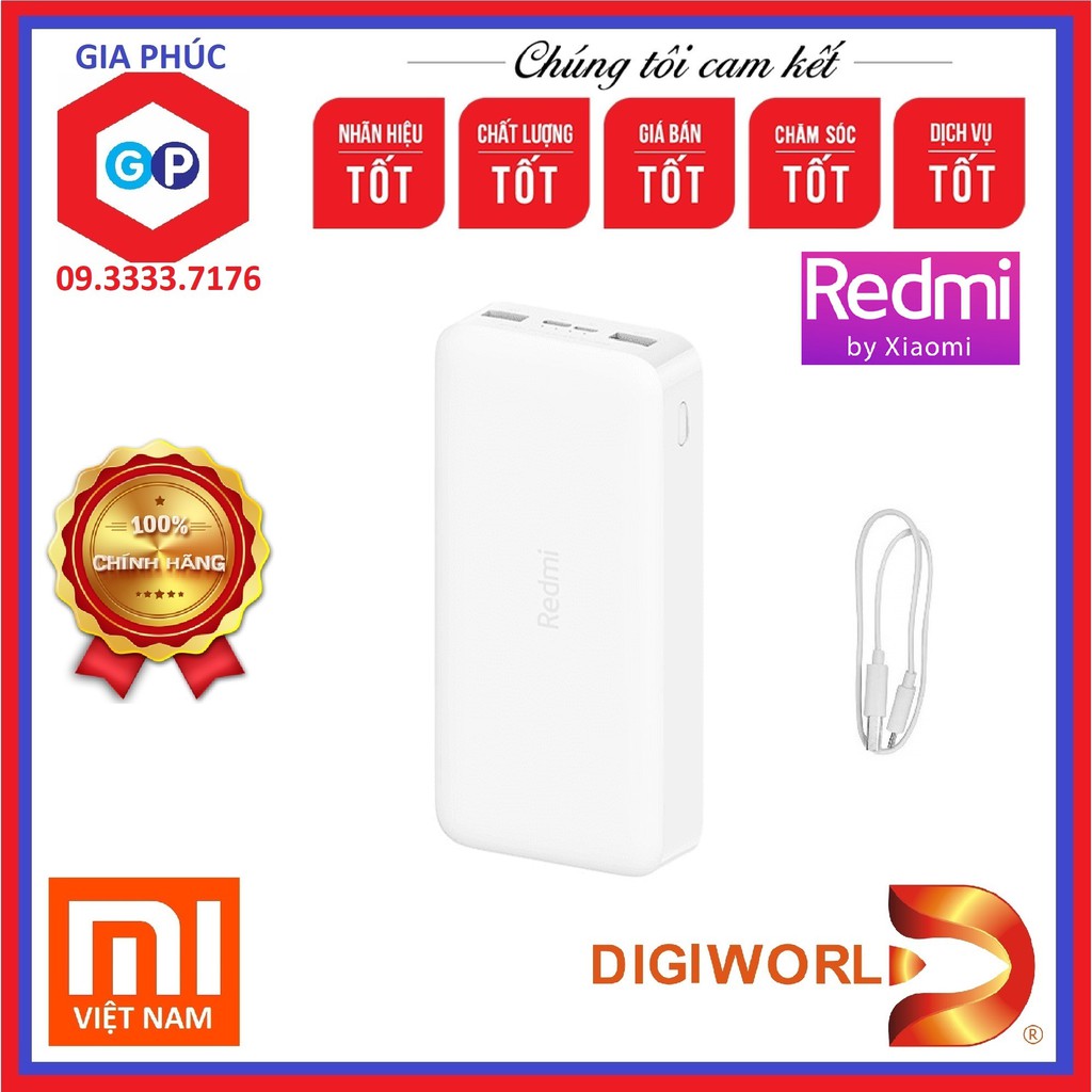 Pin sạc dự phòng Xiaomi Redmi 20,000 mAh Fast Charging 3.0 Global Version - Chính hãng Digiworld