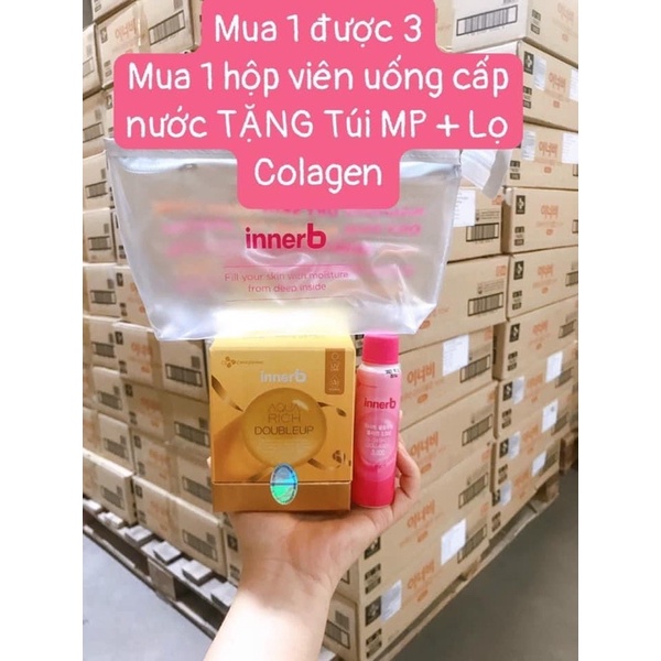 (Bản nâng cấp giữ ẩm da sáng mịn từ AxitHyaluronic) Viên uống cấp nước innerb aqua rich 70 viên+ tặng túi xinh