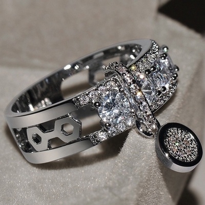 Nhẫn bạc 925 đính đá nhân tạo lấp lánh thời trang cho nữ size 5-11