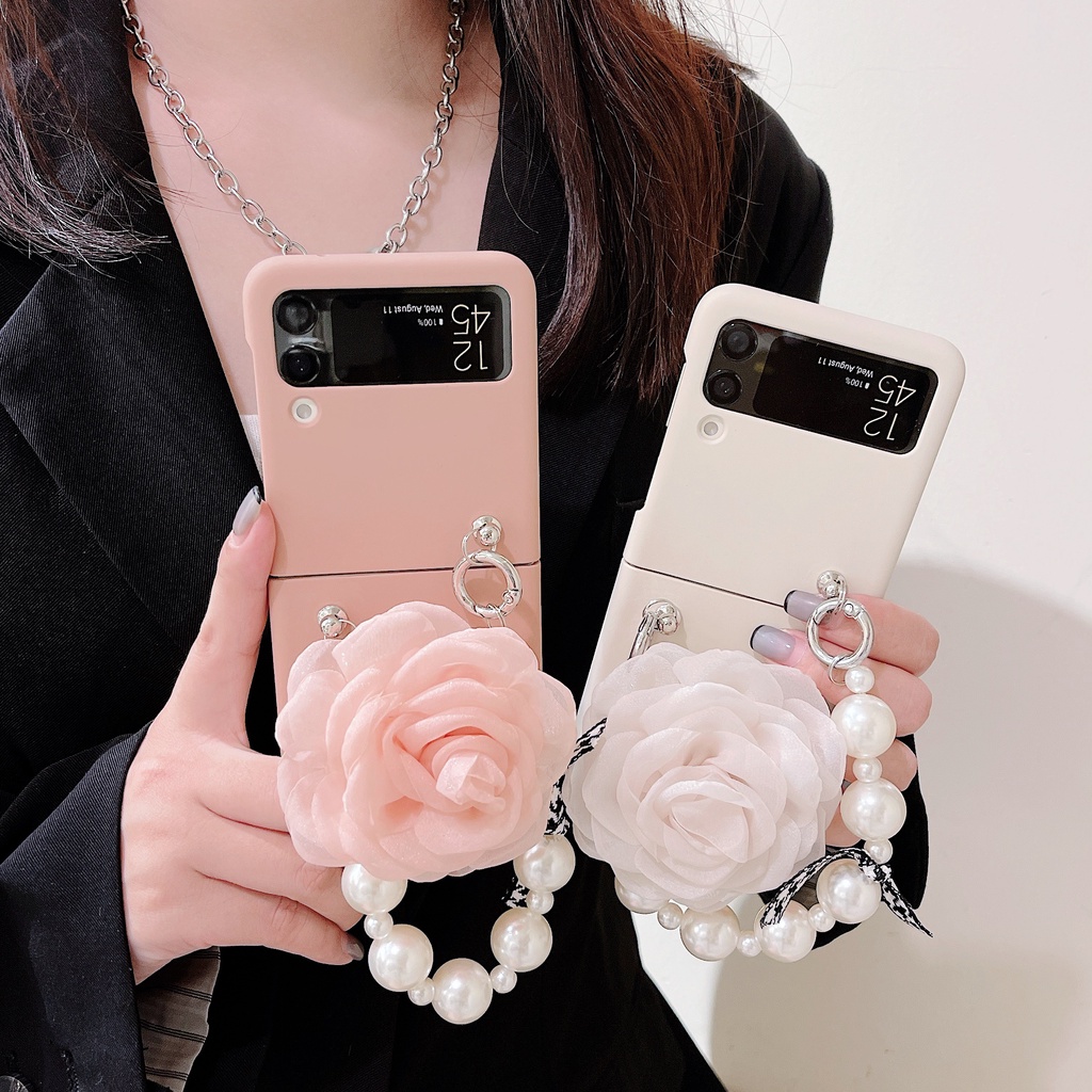 Ốp Điện Thoại Cứng Nắp Gập Chống Sốc Có Vòng Tay & Hoa Thời Trang Cho Samsung Galaxy Z Flip 3 5G ZFlip4