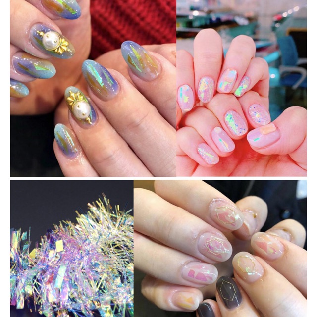 Phụ kiện giấy thuỷ tinh trang trí nail siêu sáng kim tuyến