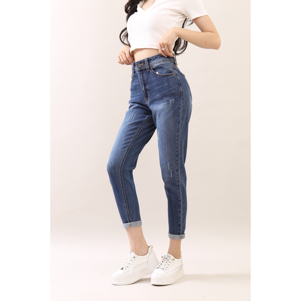 Quần jean nữ boyfriend baggy xước 9 tấc co giãn CT JEANS