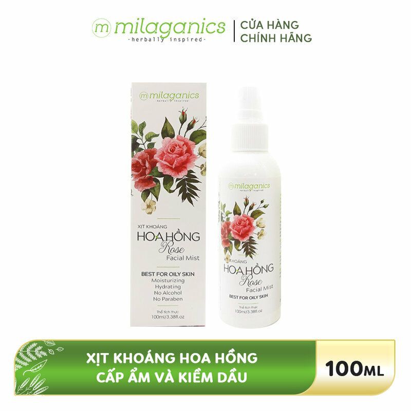 Xịt Khoáng Hoa Hồng Cấp Ẩm, Kiềm Dầu Cho Da Milaganics (100ml)