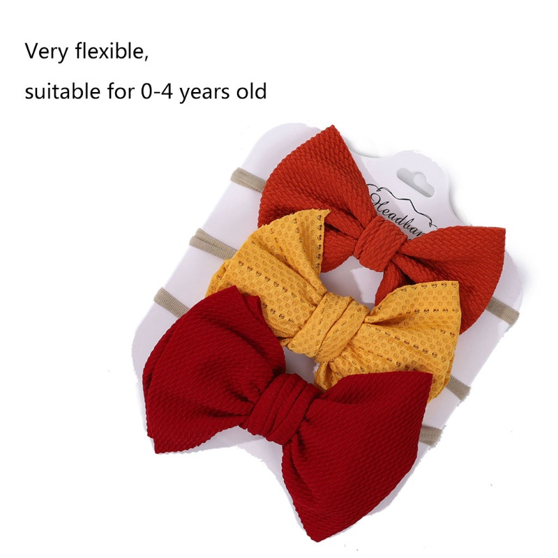 Set 3 Băng Đô Turban Thắt Nơ Bằng Nylon Mềm Co Giãn Màu Trơn Cho Bé Sơ Sinh