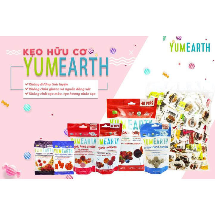 Kẹo mút, kẹo dẻo, kẹo cứng hữu cơ YumEarth Organic Fruit Lollipop, Candy, Snack