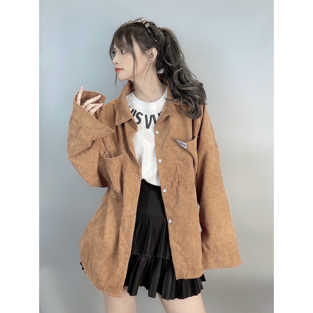 Áo Sơ Mi Nữ Form Rộng dài tay, Áo Sơ Mi Nữ Cổ Bẻ Chất Nhung Tăm Quảng Châu | BigBuy360 - bigbuy360.vn