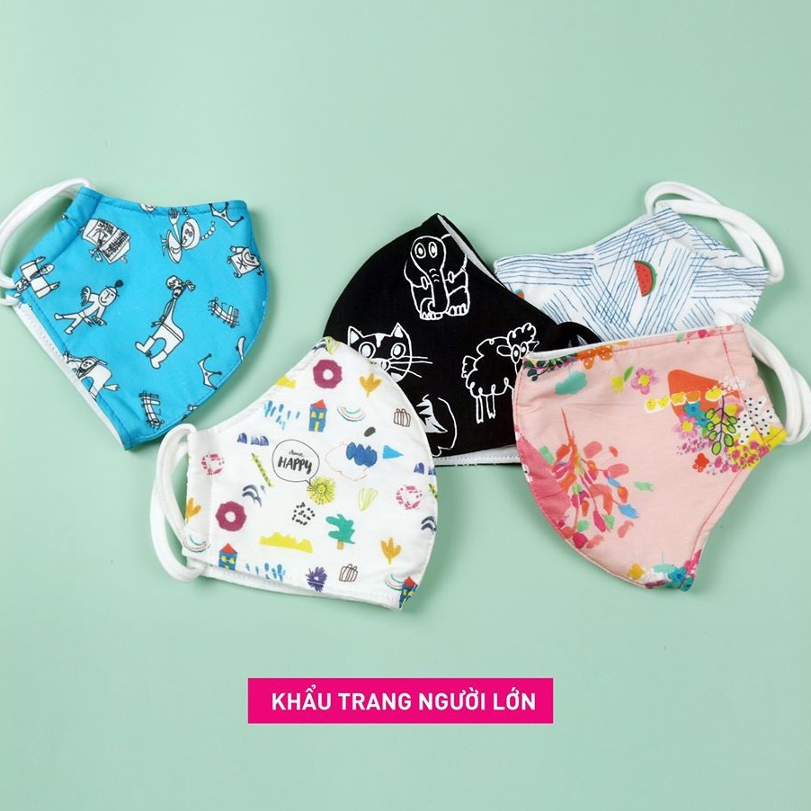 Khẩu trang vải linen 3 lớp họa tiết độc đáo