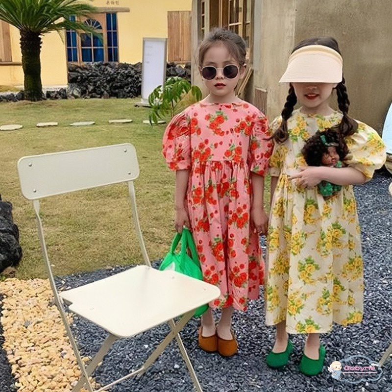 Đầm Công Chúa Tay Phồng Ngắn In Hoa Thời Trang Mùa Hè Cho Bé Gái