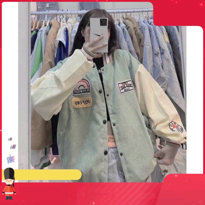 Km Áo Bomber/ Áo khoác nhung tăm Cầu Vồng DeepEnd cúc bấm nam nữ MND sỉ ib