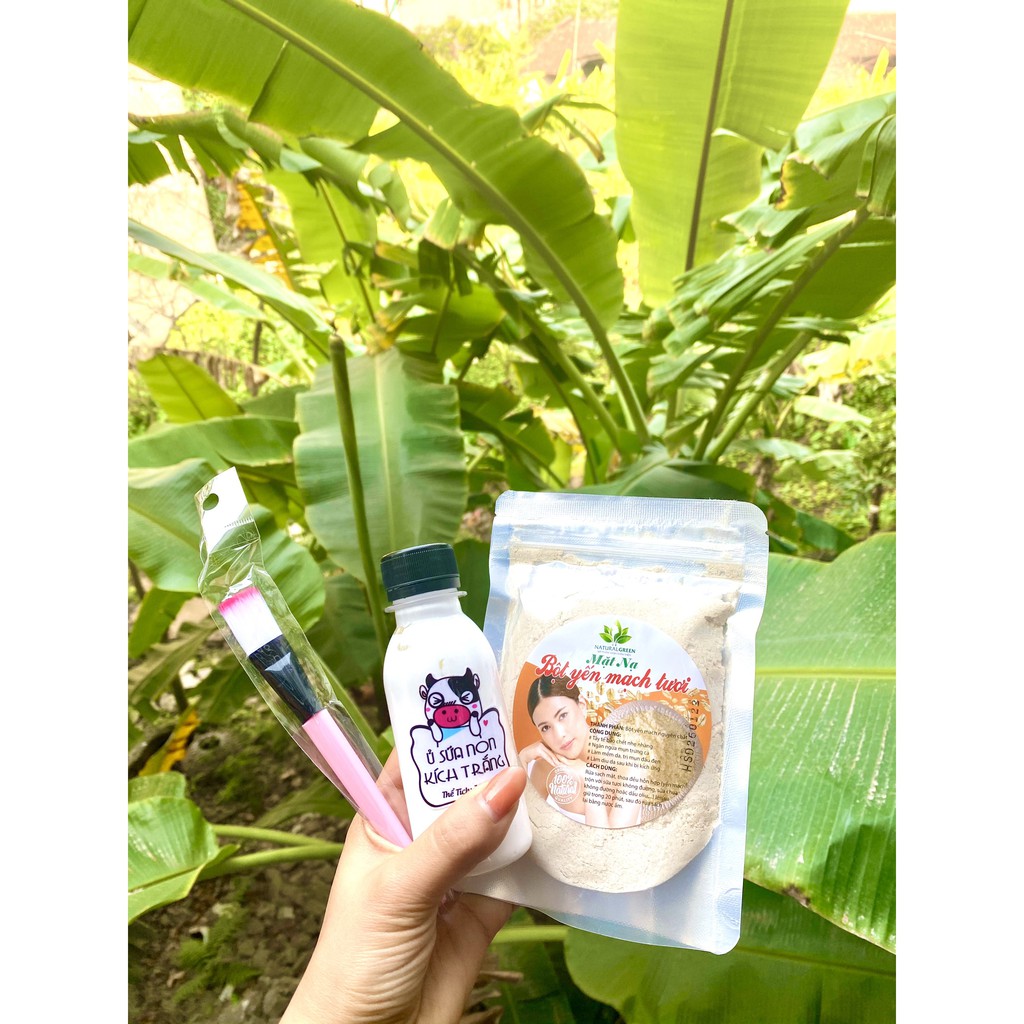 ( Tặng Cọ Đắp Mặt) Combo Bột Yến Mạch Tươi Nguyên Chất+ Ủ Kích Trắng Sữa Non Con Bò Nâng Cơ Trẻ Hóa Da Giảm Nhăn