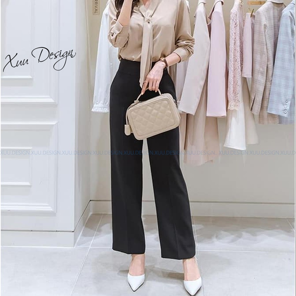 Quần vải nữ công sở ống rộng XUU, có khóa cạp cao QA03