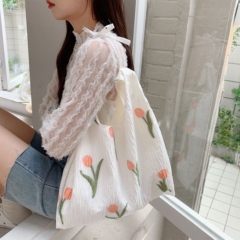 Túi Đựng Mỹ Phẩm Họa Tiết Hoa Tulip Phong Cách Pháp