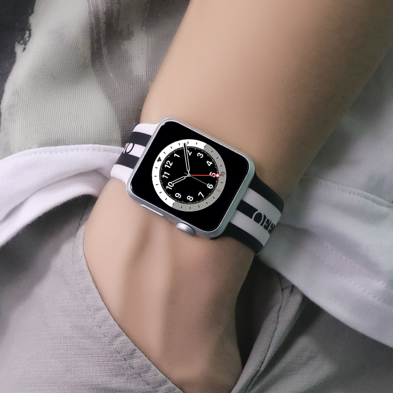 For Apple Watch 6/SE/5/4/3/2/1Sport silicone strap black and white printed pattern strap for iwatch 38mm 42mm 40mm 44mm