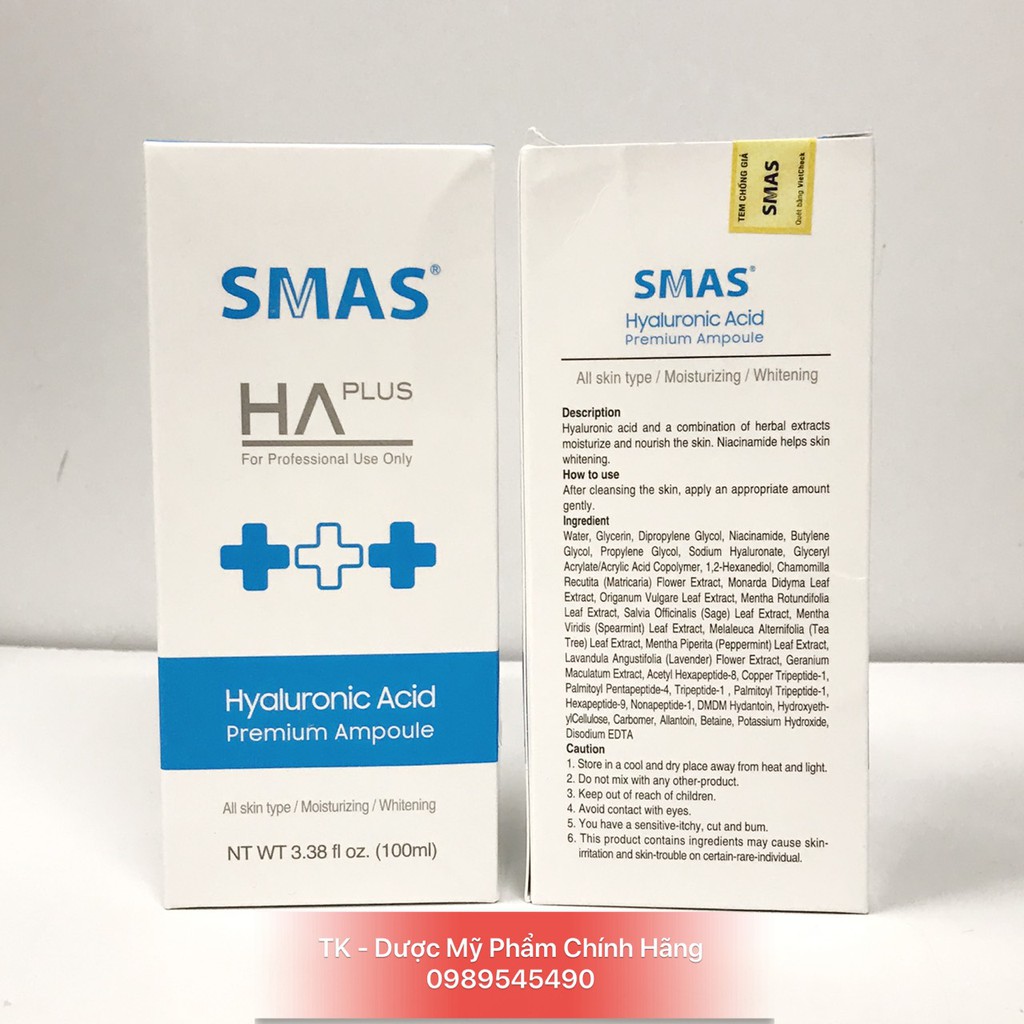 Serum SMAS / S MAS HA PLUS Dưỡng Ẩm, Phục Hồi Da, Làm Trắng Da 100ml