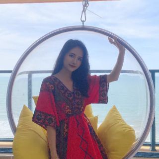 Váy Du Lịch Boho Màu Đỏ Cổ V ( V11 )