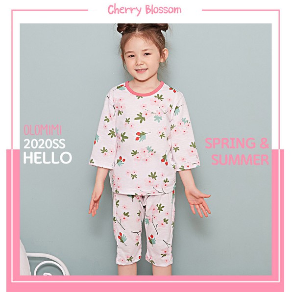 Bộ pijama lửng bé gái Cherry Blossom 100% cotton - Olomimi Hàn Quốc