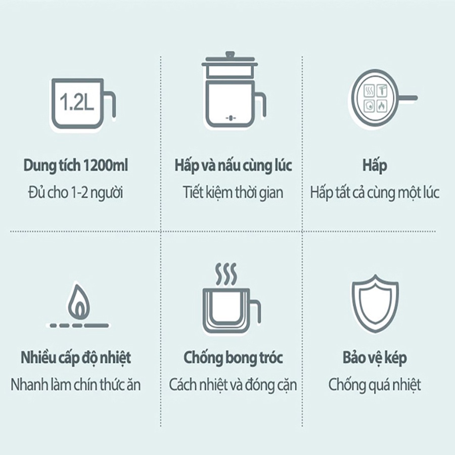 Nồi lẩu điện đa năng mini Bear 1.2L 600W, thiết kế nhỏ gọn tiện dụng, HomeMart – Hàng chính hãng BH 18 tháng