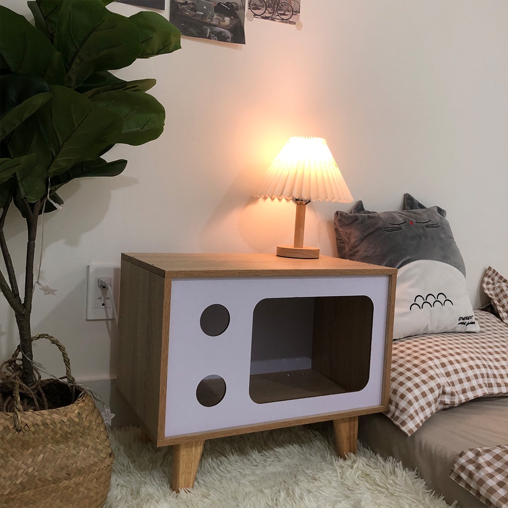 Nhà cho mèo, chuồng mèo gỗ giá rẻ mẫu tivi, thiết kế hiện đại, di chuyển linh hoạt  – SGP210