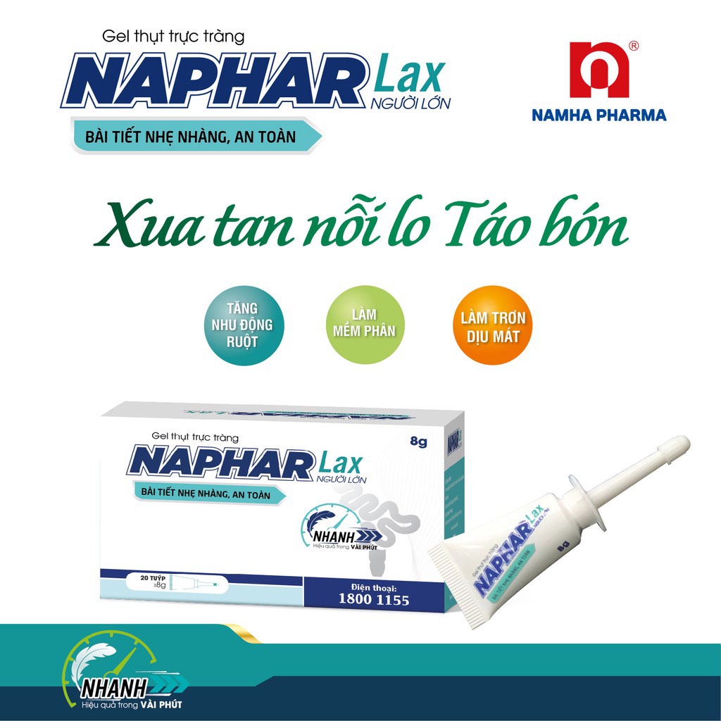 [HỘP 06 TUÝP] Gel thụt táo bón Naphar Lax Người lớn, Tuýp 8gr