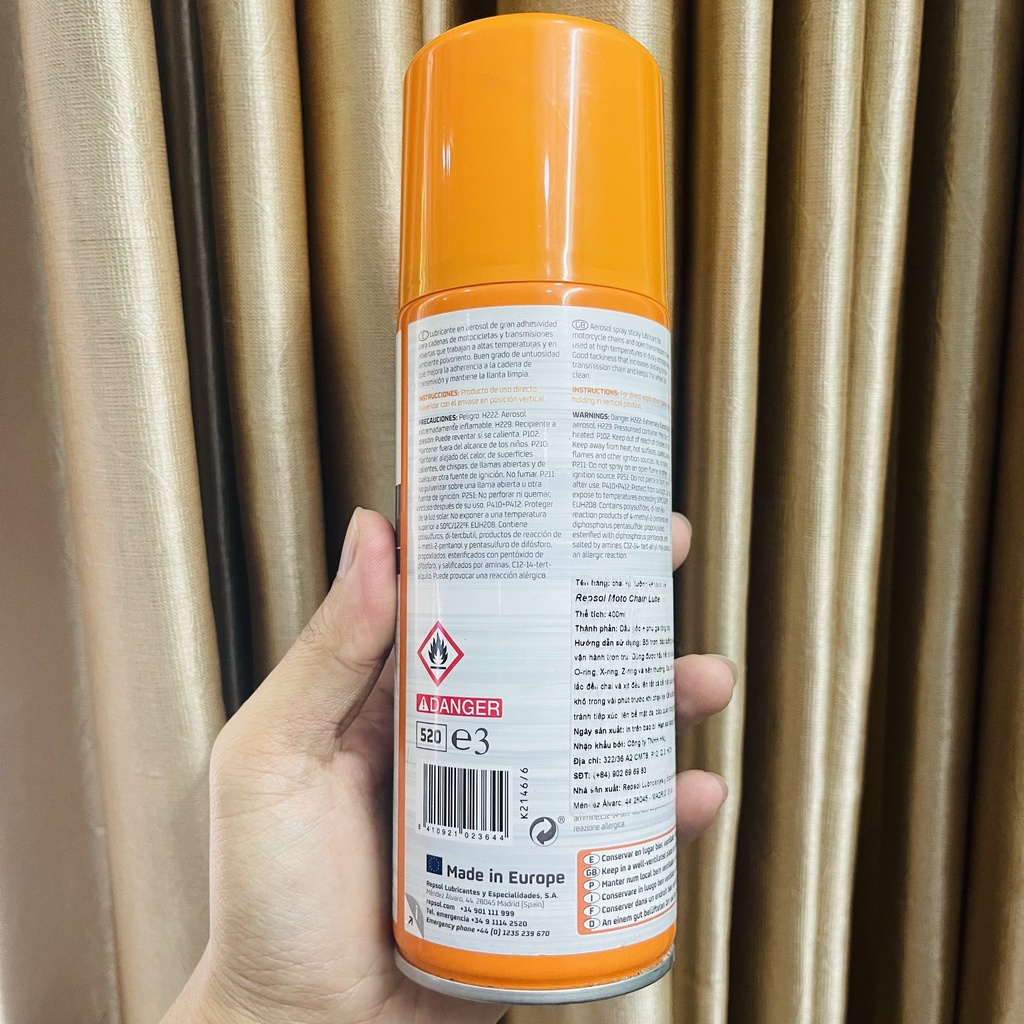 Chai xịt dưỡng, bôi trơn sên Repsol Moto Chain Lube 400ml - nhập khẩu chính hãng Tây Ban Nha