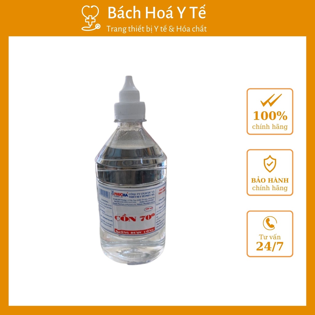 Cồn y tế 70 độ sát khuẩn, Phúc Hà, Chai 500ml khử khuẩn dùng trong y tế, spa.