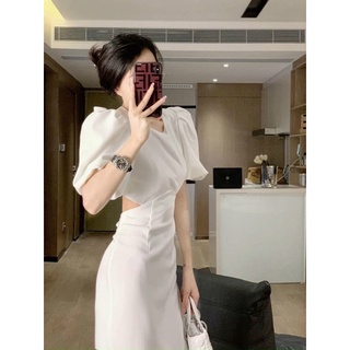 ĐẦM MIDI TAY PHỒNG KHOÉT EO HỞ LƯNG